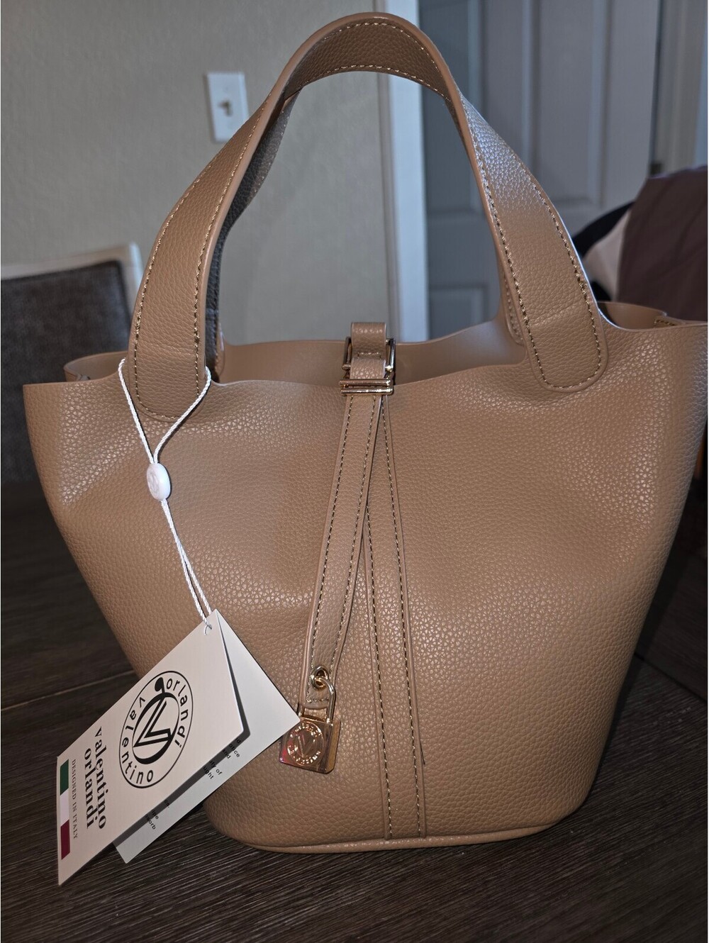 Valentino Orlandi Tan Handcrafted Leather Bucket Bag with Inner Pouch